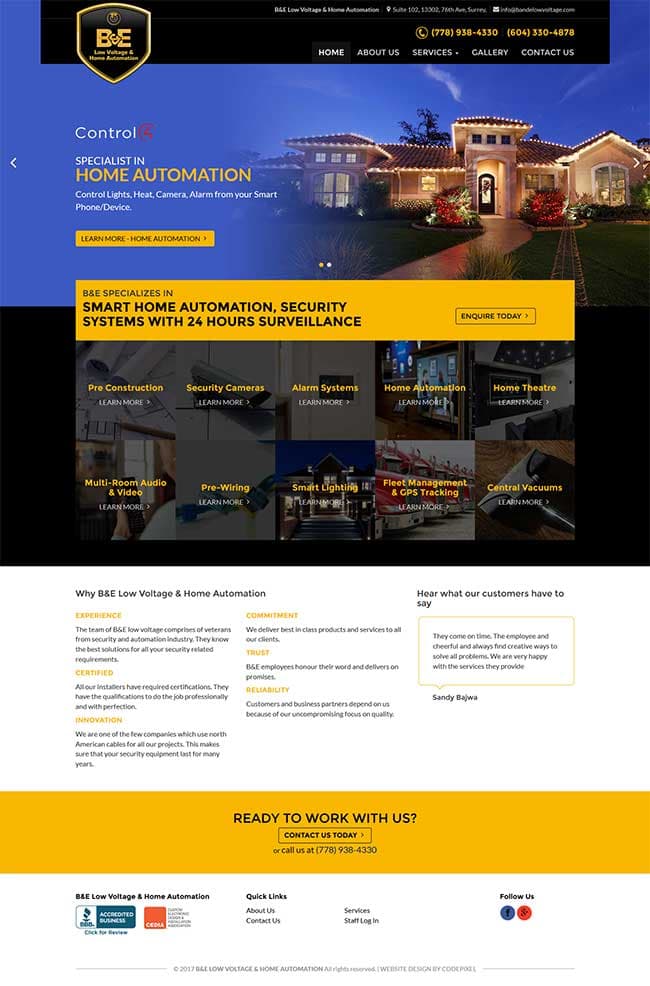 B&E Low Voltage and Home Automation — website by Code Pixel